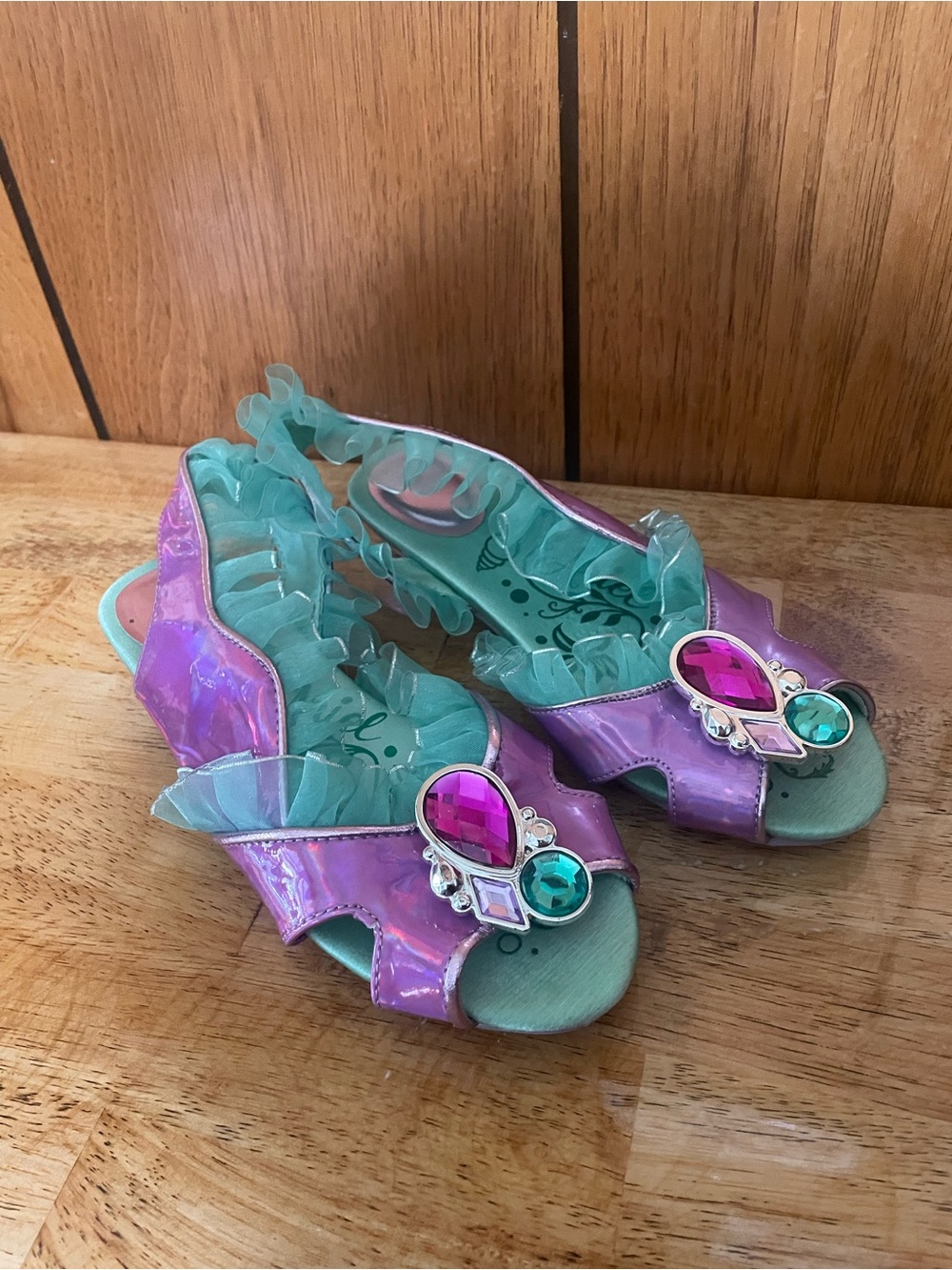 Girls' Shimmery Purple & Aqua Gem Slingback Sandals princes Ariel size 2-3.